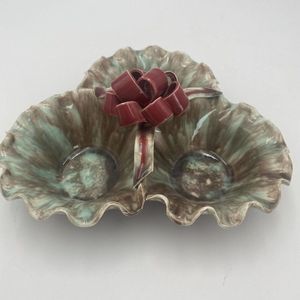 Vintage Ceramic Floral 3 Compartments Dark Red Bow Candy Relish Serving dish